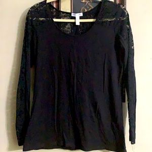 Ambiance Apparel Black Lace Long Sleeve Top Sz 1X